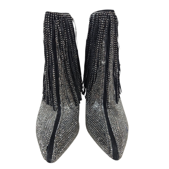Andiamo Afringe Rhinestone Fringe‎ Sparkle Heeled Ankle Booties Size 7M - Picture 3 of 15